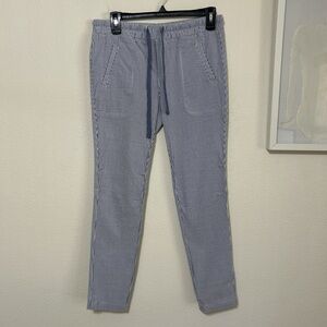 Shines & Star Blue White Seersucker Stripe Jogger Pants Drawstring Elastic